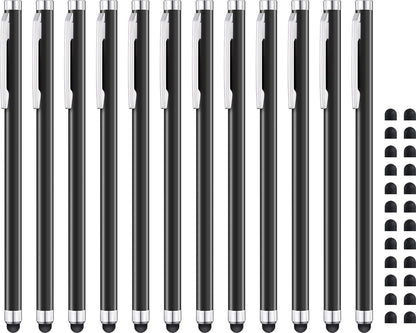 Linfanc Stylus Pens for Touch Screens - 12 Pack High Sensitivity and Precision Capacitive Stylus, Matte Black with 24 Extra Tips