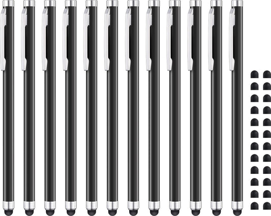 Linfanc Stylus Pens for Touch Screens - 12 Pack High Sensitivity and Precision Capacitive Stylus, Matte Black with 24 Extra Tips