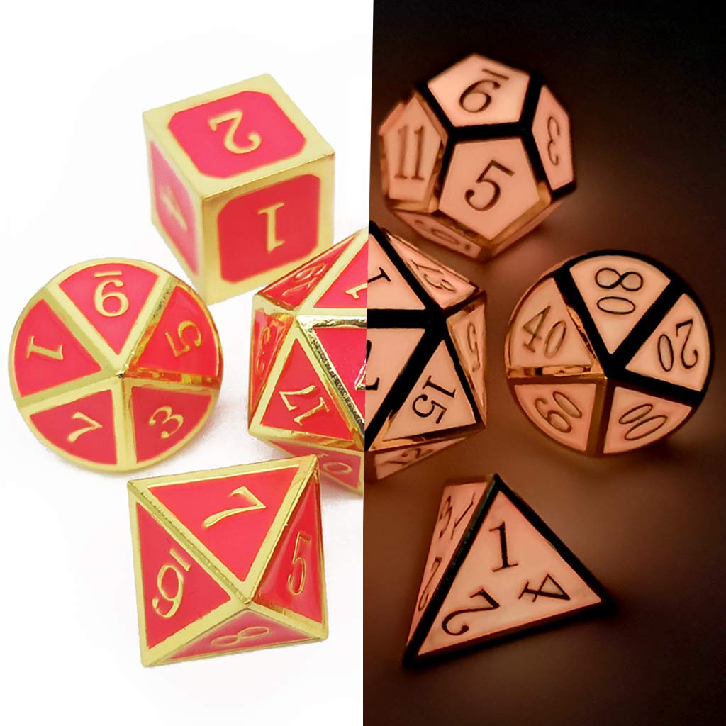 Haxtec Metal DND Dice Set, 7 Pcs Glow in the Dark Polyhedral Dice for RPG