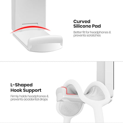 Sticky Headphone Stand Controller Holder - EURPMASK 2 Pack Upgraded Adhesive Headset Hook, Headphone Holder for Desk with Soft Rubber Pads, Gaming Accessory Controller Headset Stand, Pearl White