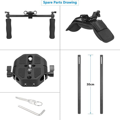 CAMVATE Handheld Shoulder Mount Kit with Sliding Base Plate & Sponge-Covered Handgrip Pair for DSLR Camera - 3029