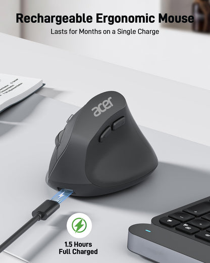 Acer Ergonomic Mouse Wireless, Adjustable DPI Vertical Mouse for Laptop