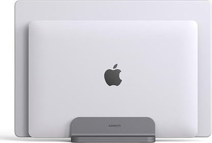 Dual Aluminum Vertical Laptop Stand Organizer, Sturdy Notebook Computer Holder Stand Compatible with New Liquid Retina XDR Apple MacBook Air/Pro, Mac mini, Apple TV and iPad Pro - Spacegray