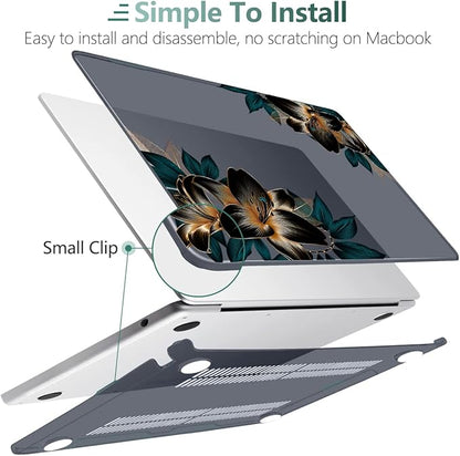 MEEgoodo Case for MacBook Air M4/M3/M2 13.6 inch 2025 2024 2022, Fit Model A3240 A3113 A2681, Compatible with MacBook Air 13 inch, Laptop Hard Shell Case with Keyboard Cover, Golden Lilies