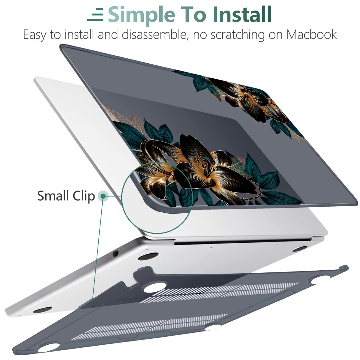 MEEgoodo Case for M5/M4/M3/M2 MacBook Air 13 inch 2026 2025 2024 2022, Fit Model A3449/A3240/A3113/A2681, Case Compatible with MacBook Air 13.6-inch, Golden Lilies