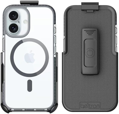 BELTRON Belt Case for iPhone 16 Plus, Slim Protective Transparent Case & Rotating Belt Clip Holster Combo (Compatible with MagSafe)