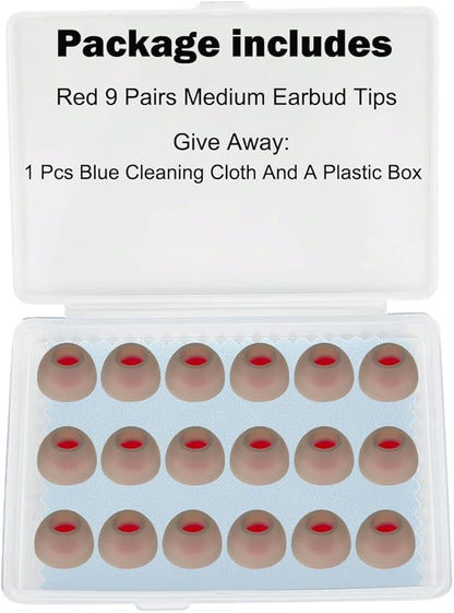 Earbud Tips Replacement - 9 Pairs, Compatible With Powerbeats 2/3, LG & Samsung Earbuds, Red Ear M