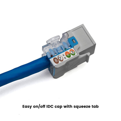 TRUE CABLE Cat6 Keystone Jack, Unshielded (UTP), 90 Degree Punch-Down, PoE++ (4PPoE) 100W, UL Listed, ETL Verified, ANSI/TIA Certified, Modular RJ45 Female, Gray, 12 Pack