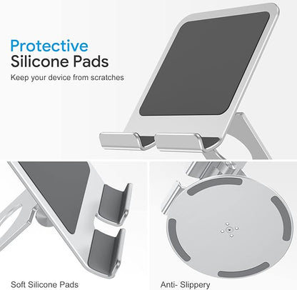 OMOTON Swivel Tablet Stand for iPad with 360 Rotating Base, Foldable Adjustable Holder for Drawing, Compatible with iPad Pro/Air/Mini and More, Silver