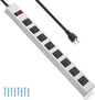 JUNNUJ Metal 8 Outlet Power Strip, Mountable Heavy Duty Power Strip, 1200J Surge Protector Wall Mount Screws Outlet with Switch, Gaming Desk Strips Wide Spaced 15A 125V 1875W, 3 FT 14AWG Power Cord