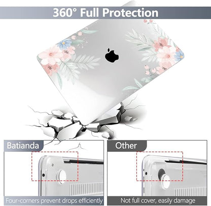 Batianda Design Case for M1 MacBook Air 13 Inch Model A2337 A2179 A1932 2021 2020 2019 Release,3D Painted Hard Shell with Keyboard Cover & Screen Protector, Cute Flower