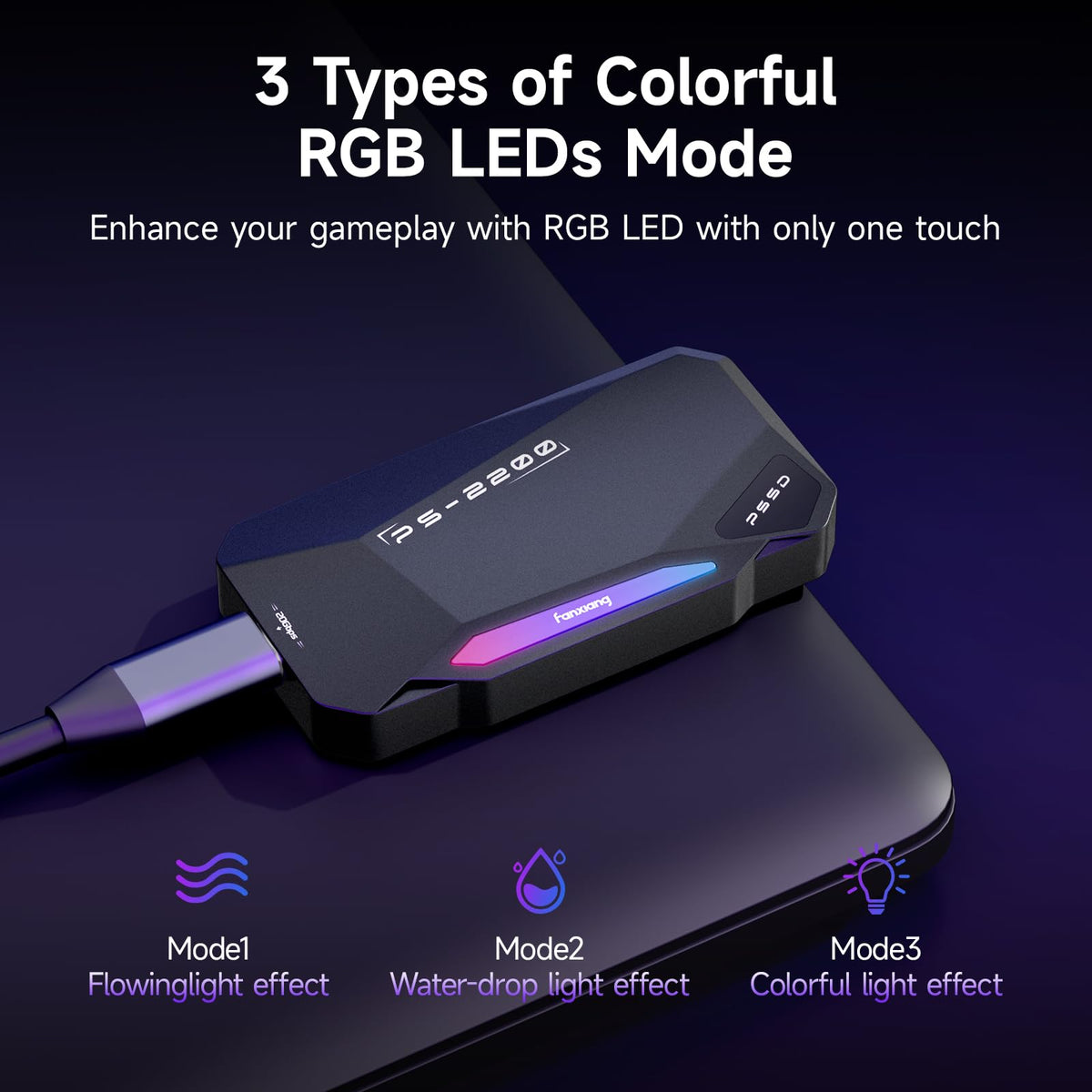 1TB Magnetic Portable SSD,2050MB/s Type-C USB 3.2 Gen 2x2 External SSD,4K ProRes Record and Store,Aluminum alloy,RGB Touch Lighting,External Solid State Drives for iPhone15/16/Android/PC/Mac -PS2200