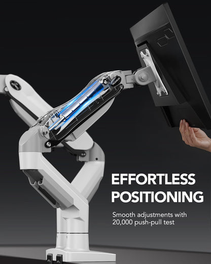 HUANUO Dual Monitor Stand - Full Adjustable Monitor Desk Mount Swivel Vesa Bracket with C Clamp, Grommet Mounting Base for 13 to 32 Inch Computer Screens - Each Arm Holds 4.4 to 19.8lbs - White