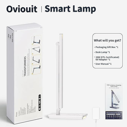 10 in 1 Smart Desk Lamp Led, Desk Light for Colleage Drom Room Office, Eye-Caring Table Lamp with Night Light, Lamp for Desk with 10W Wireless Charger, Dimmable Touch Lamp, Birthday Gifts for Women