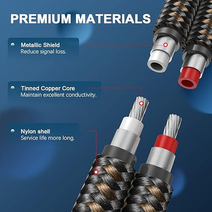 RCA Cable Subwoofer Cable 2RCA Male to 2RCA Male Stereo Audio Cable Y Splitter 24K Gold-Plated Nylon Braided Double Shielded Digital Analogue Supports Amplifiers,Home Theater,Hi-Fi System(10ft/3m)
