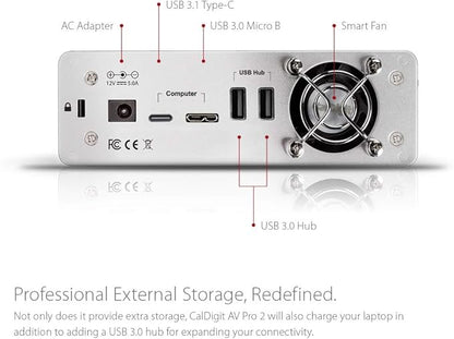 CalDigit AV Pro 2 Storage Hub USB C External Hard Drive - Charge up to 30W, Compatible with USB-C and Thunderbolt Type-C Computers (0TB Enclosure Kit)