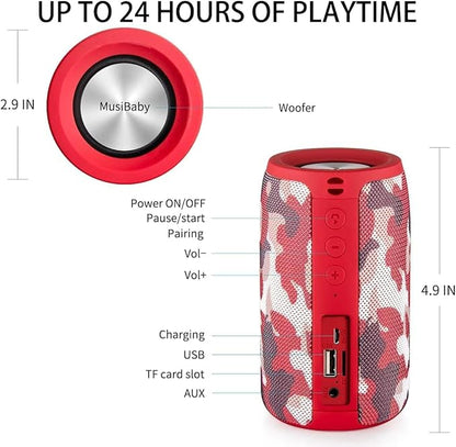 MusiBaby Bluetooth Speaker Wireless Portable, IPX5 Waterproof Bluetooth Speakers with Dual Pairing, 24H Playtime, Rich Stereo Bass for Home, Travel, Party, Outdoor | Electronic Gifts (Camo Red)