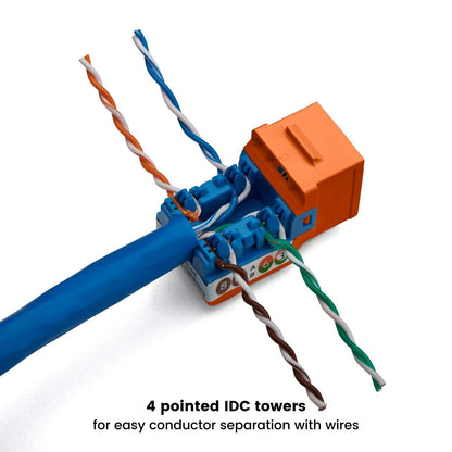 TRUE CABLE Cat6A Unshielded (UTP) Keystone Jack, 90-Degree Punch-Down RJ45 Female Module, PoE++ 4PPoE, UL Listed & TIA Certified, Orange, 12 Pack