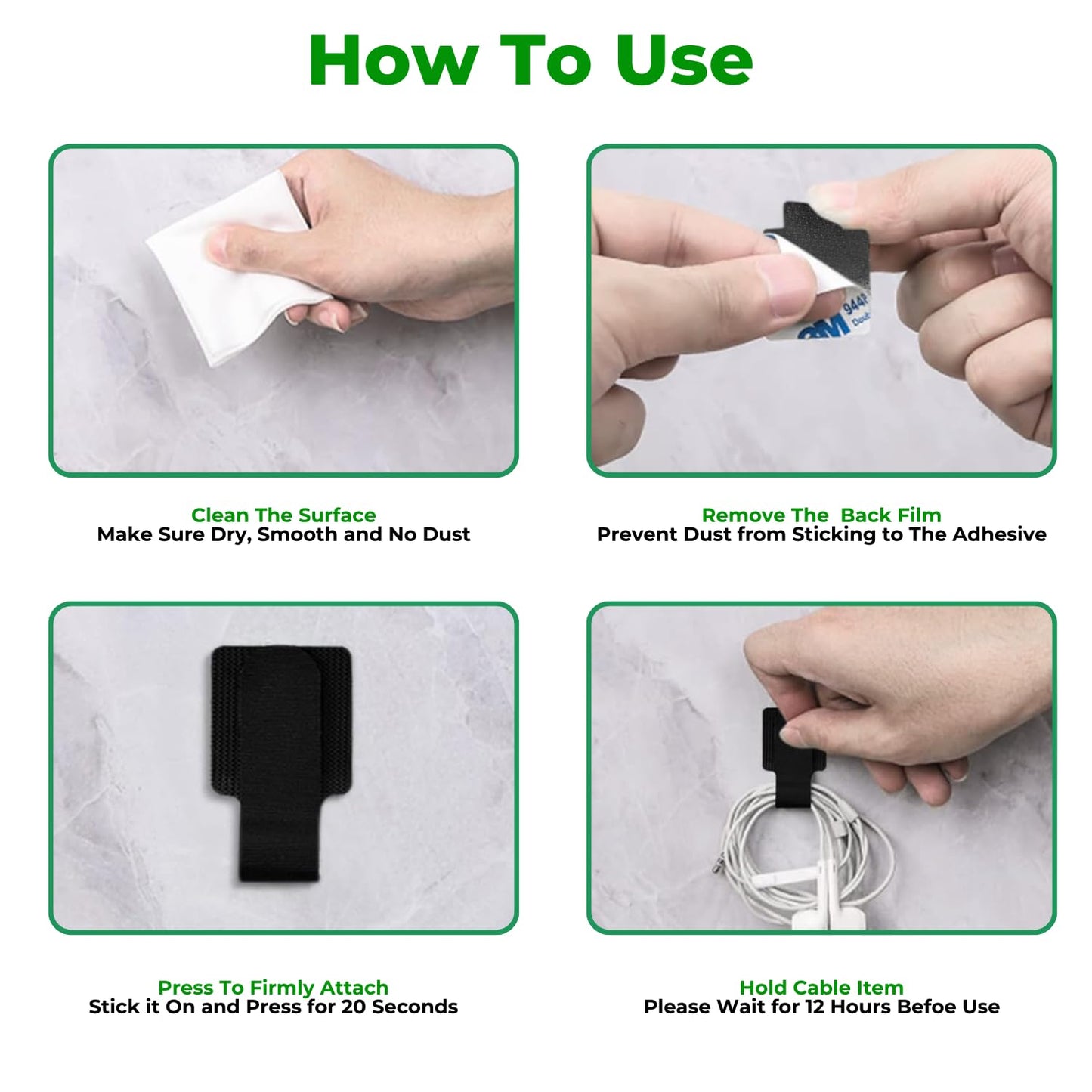 100pcs Hook and Loop Cable Ties, Sticky-Back Cable Straps, Cable Clip,Cord Organizer, Wire Management Household & Office Essentials (White)
