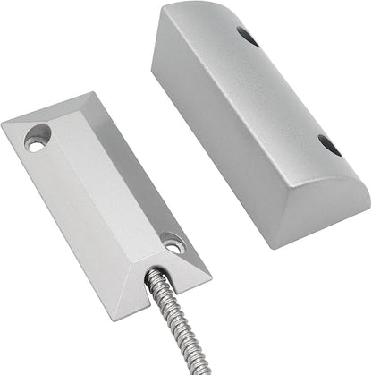 Magnetic Reed Switch Wired Surface Mount Normally Closed NC Contact Sensor Alarm Magnetic Door Switch with 2 Wires, Zinc Alloy Sliver, OC-59