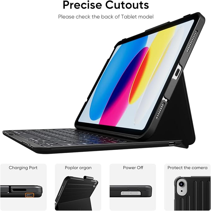 PAUL B for iPad 10th/11th Generation Case with Keyboard 10.9 Inch 2022/11 Inch 2025,Cover with Pencil Holder,Integrated for 10 Gen/11 Gen(A16),Wireless iPad Keyboard Case,Thin & Light (Black)