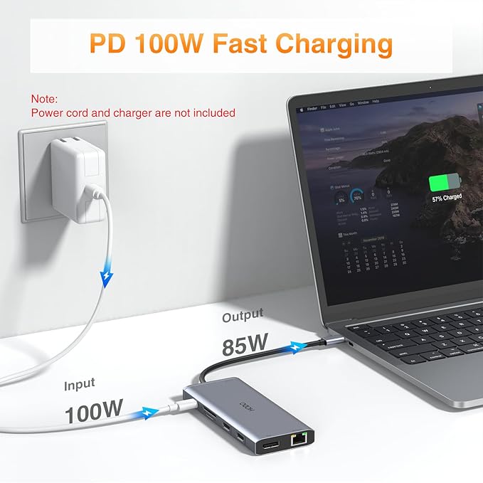 USB C Docking Station Dual Monitor for Dell HP Lenovo Surface Laptop USB Hub for Laptop Adapter, Docking Station Dual Monitor HDMI USB C Dongle with 2 HDMI DP 5 USB Ports 100 W PD SD TF Ethernet Audio