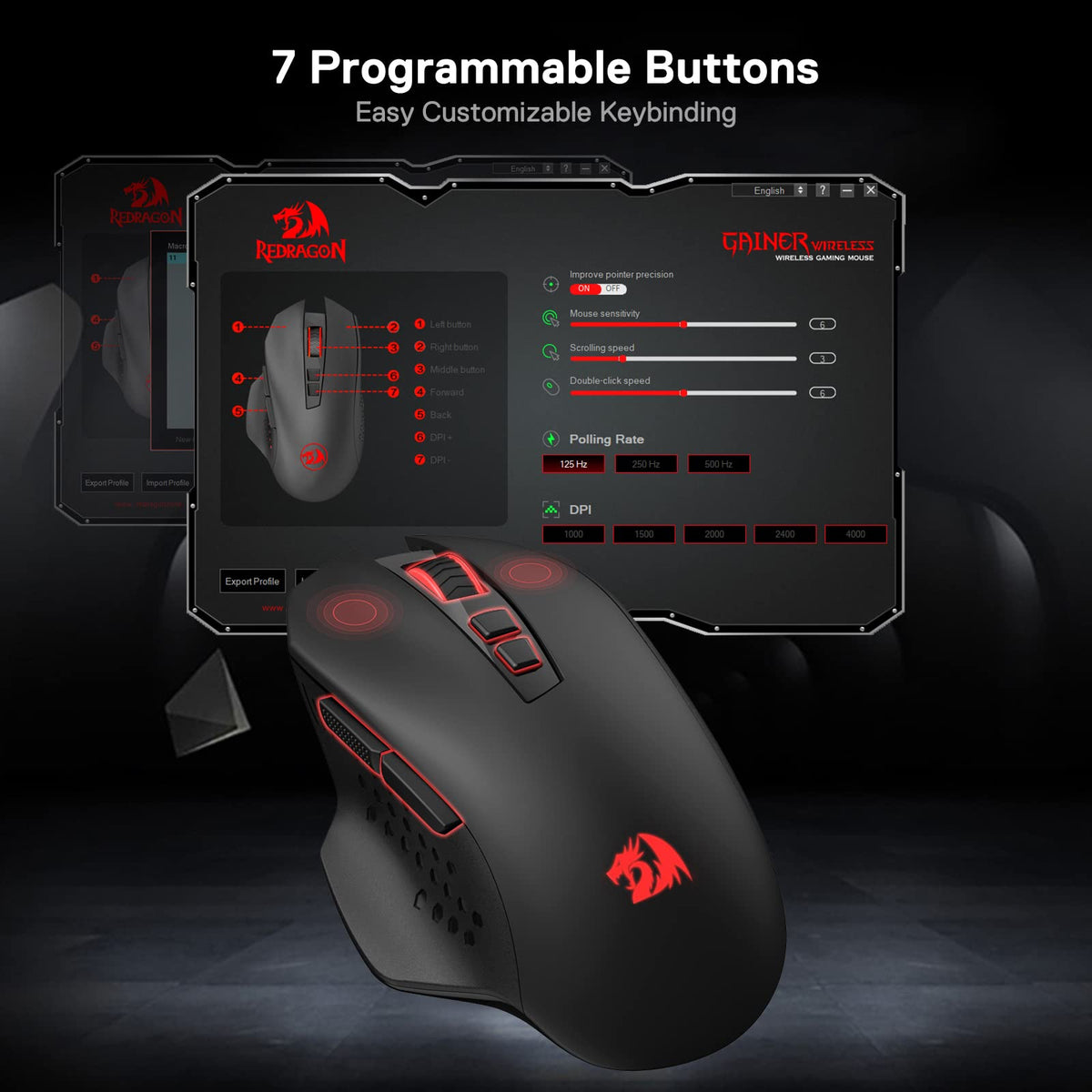 Redragon M656 Wireless Optical Gaming Mouse 4000 DPI Remapping Keys