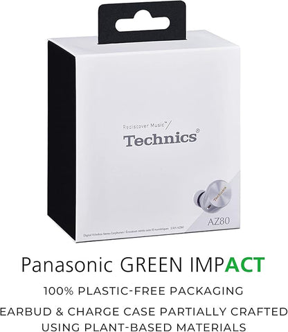Technics Premium Hi-Fi True Wireless Bluetooth Earbuds with Advanced Noise Cancelling, 3 Device Multipoint Connectivity, Wireless Charging, Hi-Res Audio + Enhanced Calling - EAH-AZ80-S (Silver)