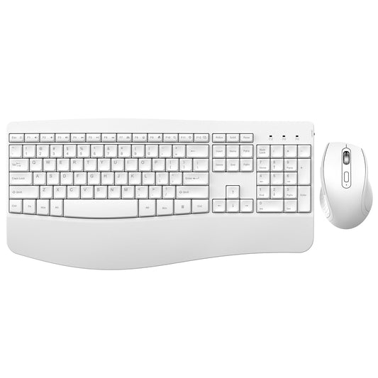 Ergonomic Keyboard and Mouse Combo - Full Size Keyboard Cordless with Palm Wrist Rest Ergonomic Mouse Wireless for Windows Computers Laptops - White(Upgrade)