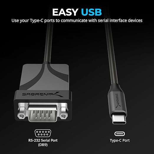 SABRENT USB-C to DB9 Serial RS-232 Adapter Cable, 6ft (CB-D9C6)