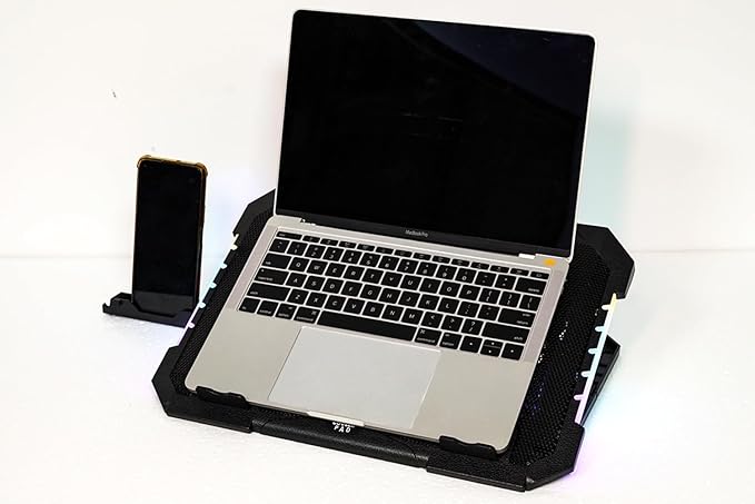 RGB Gaming Laptop Cooling Pad 17-12Inch 4Fans (Customized RGB Sidelight with Switch,Laptop Fan Speed Adjustable,5 Heights Adjustment with Phone Holder)Fit Apple MacBook Laptop Fan Cooling Pad