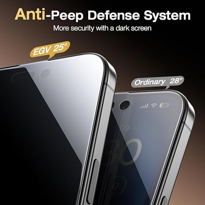 EGV Compatible for iPhone 16/iPhone 15 Privacy Screen Protector [9H+ Military Grade Shatterproof & 100% Anti Spy], Privacy Screen iPhone 16/iPhone 15 Tempered Glass, Full Coverage Protection, 2 Packs