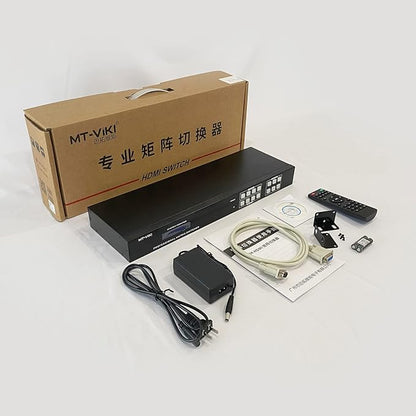 MT-VIKI 4K HDMI Matrix Switch 4x4 with 3.5mm Stereo Audio Extractor +Web GUI, Rack Mount Switcher & Splitter, 4K@30Hz, EDID, RS232, LAN Port, APP (4 in 4 Out)