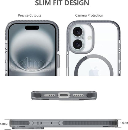 BELTRON Belt Case for iPhone 16, Slim Protective Transparent Case & Rotating Belt Clip Holster Combo (Compatible with MagSafe)