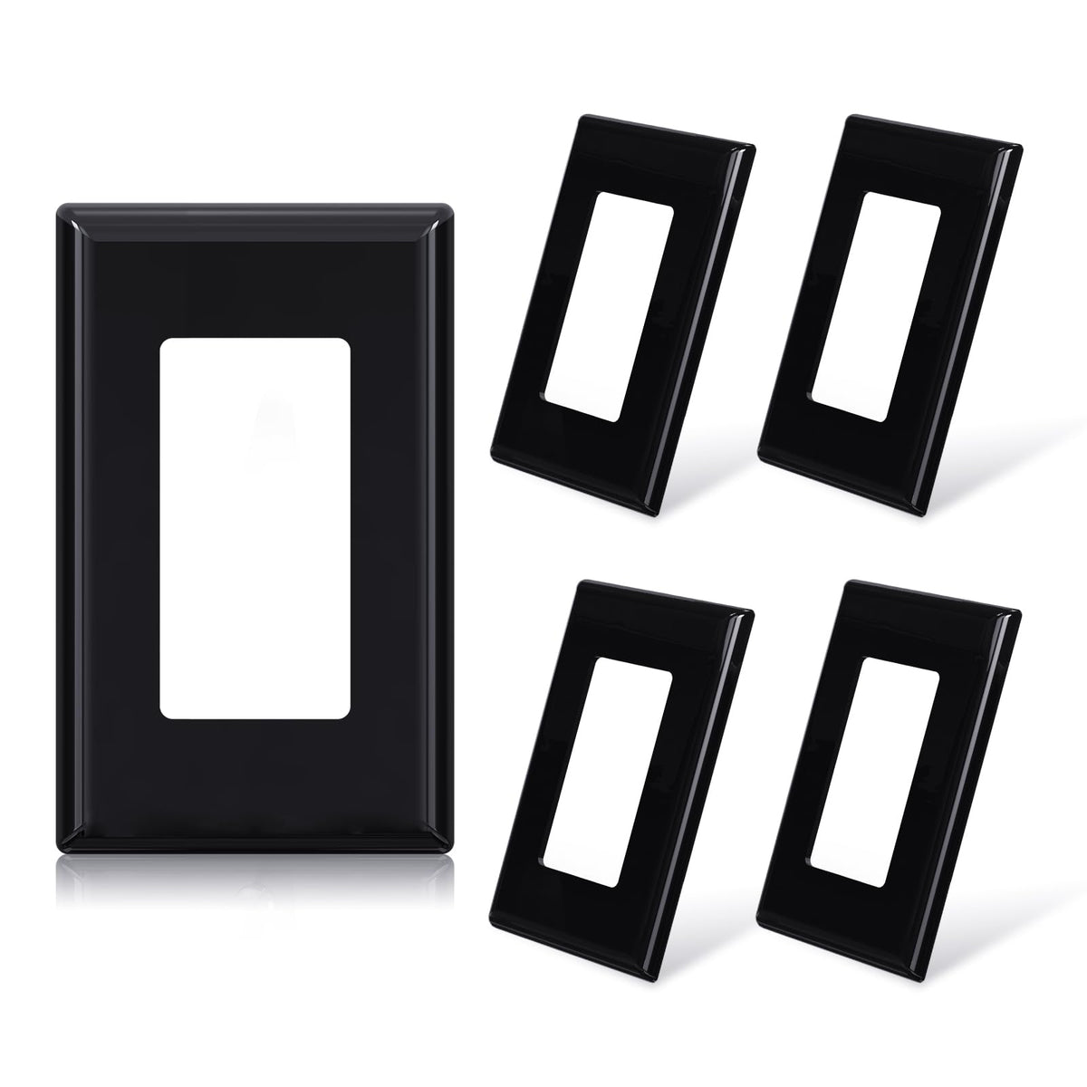 ELEGRP Matte Black 1-Gang Screwless Decorative Wall Plates, Standard Size Unbreakable Thermoplastic Faceplate Cover for Decorator Receptacle Outlet Switch, UL Listed (20 Pack)