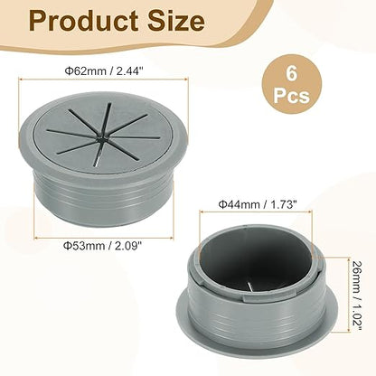 uxcell 6 Pcs Desk Grommet, Fit 53mm/2.09" Plastic Cable Hole Cover Bulk Top Hat Grommet Desk Hole Cover for Cables Home Office, Dark Gray