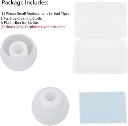 36 Pieces Small Earbud Tips Soft and Comfortable Ear Bud Replacement Pieces Silicone Fit Most in-Ear Headphones，Inner Hole 3.8mm -5.5mm，Small Clear White Replacement Eartips