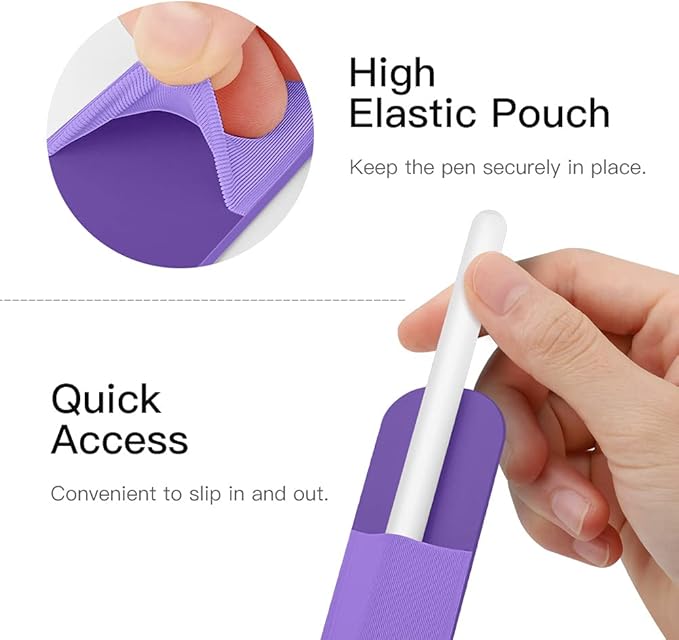 MoKo Pencil Holder Sticker for Apple Pencil Pro, Apple Pencil (USB-C), Apple Pencil 1st/2nd Generation, Elastic Pencil Case, Adhesive Pouch Attached to Pen Case, Purple