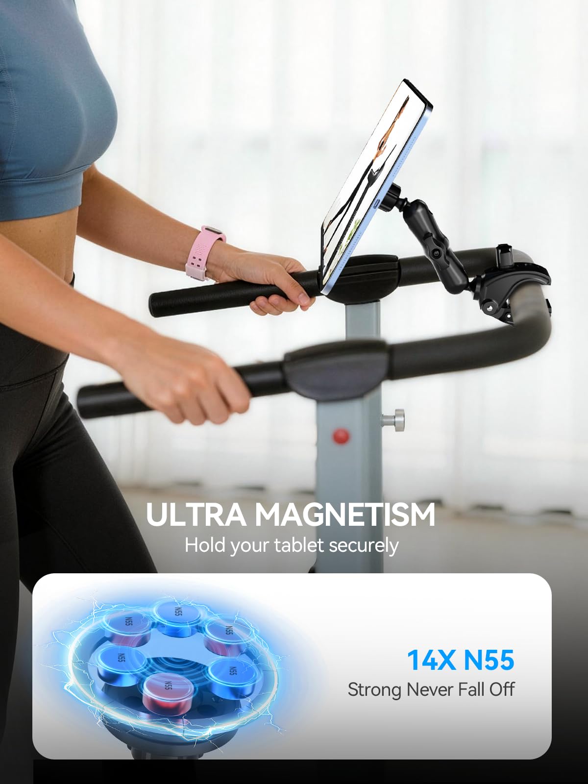 OHLPRO Magnetic Tablet Holder for Mic Stand,360° Adjustable Microphone Music Stand Phone Holder Mount,Tablet Mount Clamp for Peloton Bike,Treadmill, Stroller, Cabinet, Fits MagSafe, 5–13" Devices