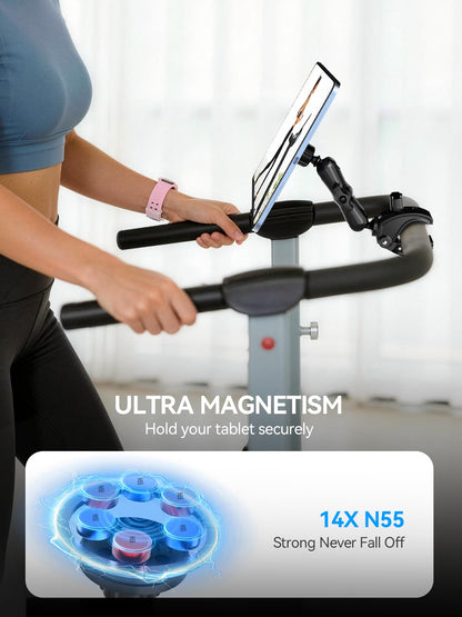 OHLPRO Magnetic Tablet Holder for Mic Stand,360° Adjustable Microphone Music Stand Phone Holder Mount,Tablet Mount Clamp for Peloton Bike,Treadmill, Stroller, Cabinet, Fits MagSafe, 5–13" Devices