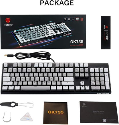 Wired Full Size Mechanical Keyboard, Aluminum Housing Built for Gamers w/Kailh Box White Switch, White Backlit + Surrounded by RGB Light Strip, 104 Keys Gaming Keyboard for PC/Mac