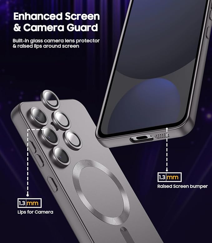 Magnetic for Samsung Galaxy S24 FE Case [Compatible with MagSafe][Built-in Camera Lens Protector] Slim Soft Silicone Bumper Shockproof Metallic Luster Phone Cover (Titanium Gray)