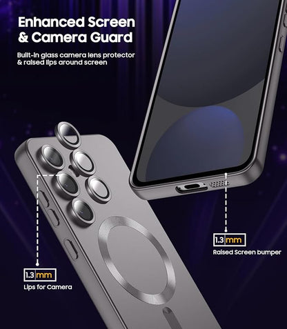 Magnetic for Samsung Galaxy S24 FE Case [Compatible with MagSafe][Built-in Camera Lens Protector] Slim Soft Silicone Bumper Shockproof Metallic Luster Phone Cover (Titanium Gray)