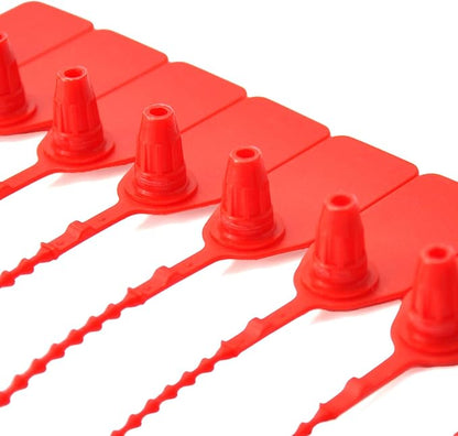 Leadseals(R) 100 Plastic Tamper Seals, Zip Ties for Fire Extinguishers Pull Tite Security Tags Numbered Disposable Self-Locking Tie 250mm Length (Red)
