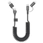 Coiled USB-C and Lightning Cable 2-in-1, 3FT iPhone 17 16 Car Charger Cord, 60W Fast Charging Cable for iPhone 15, Samsung Galaxy Supports Apple CarPlay & Android Auto (Black)