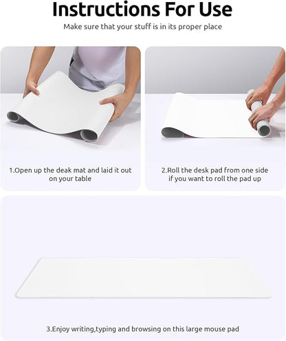 YSAGi Leather Desk Protector, Office Mat, Large Mouse Mat, Non-Slip PU Leather Blotter, Laptop Desk, Waterproof Writing Pad for Office and Home (White, 23.6" x 13.8")