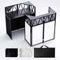 Portable DJ Booth Table,Foldable DJ Table Stand Portable with White & Black Scrim,Adjustable DJ Facade Table Station Triangle Plate Metal Frame DJ Table with Cable Hole for Private Events, Clubs, Bars