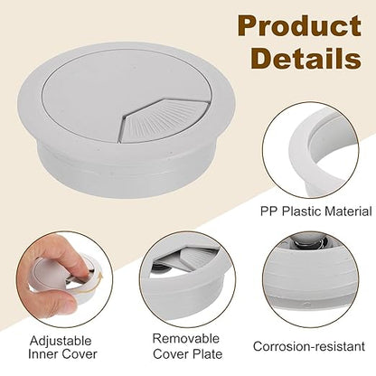 uxcell 5 Pcs 53mm (2.09 Inch) Desk Grommet, Plastic Cable Hole Cover, Wire Cord Cable Organizer for Home Office Computer Desk Cabinet, Gray