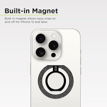 PureGear Magnetic Phone Grip Ring Stand, Magnetic Phone Ring Holder for MagSafe iPhone 16, 16Pro, 16Plus, 16ProMax, 15, 15Plus, 14, 14ProMax, 13, 12, Adjustable Kickstand(Brushed Black Glitter)