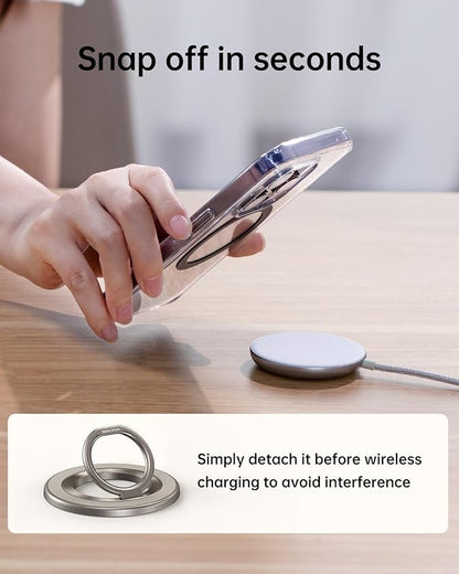 Syncwire Magnetic Phone Ring Holder for MagSafe, Magnetic Ring Holder Cell Phone Grip Stand Finger Ring Kickstand with Two-Sided Magnetic Compatible iPhone 16 Pro Max 15 14 13 12 Android - Titanium